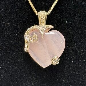 Sterling Silver 925 Rose Quartz Heart Pendant Necklace Sweet 16 Birthday Gift